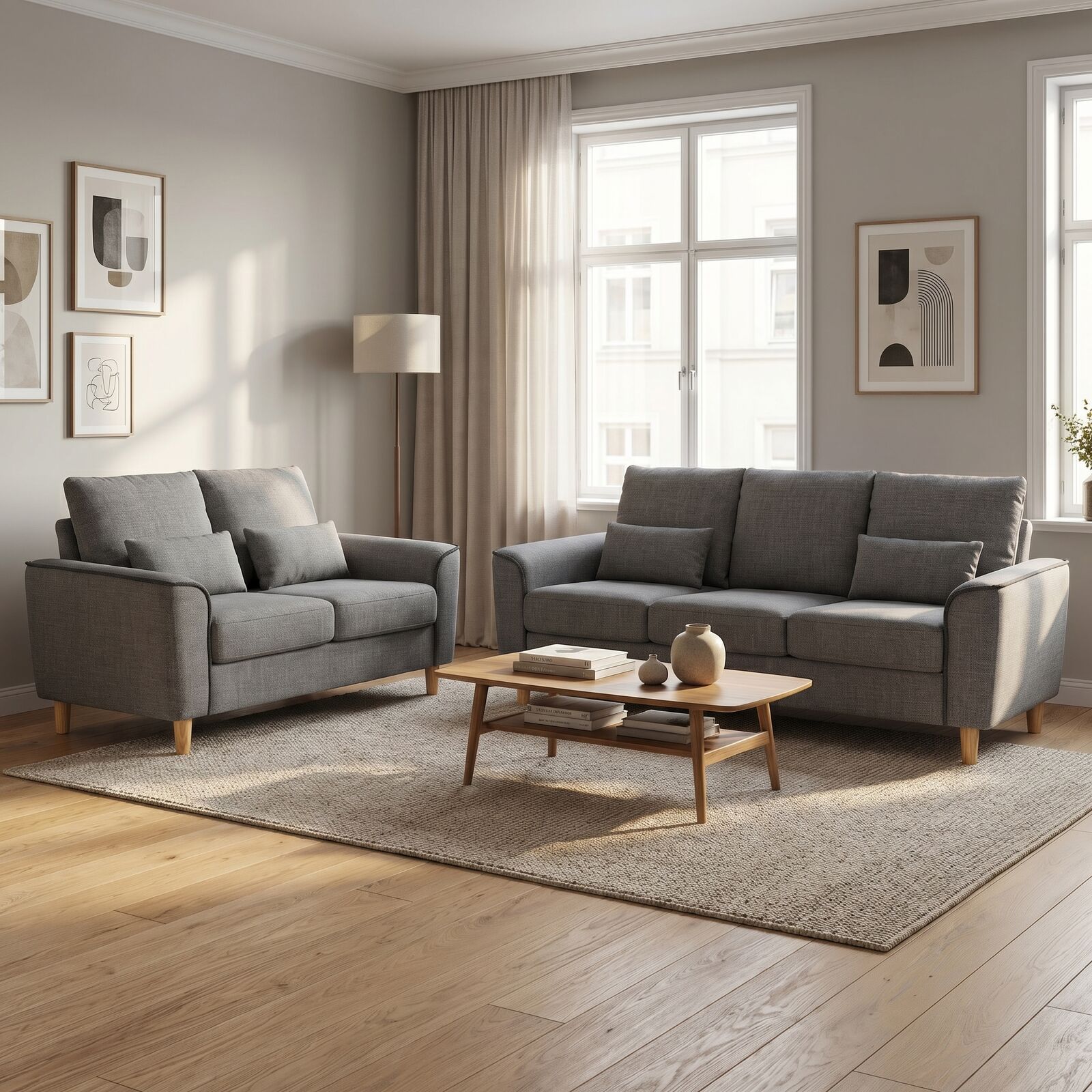 Hroth 3 Seater Dark Grey Fabric Sofa